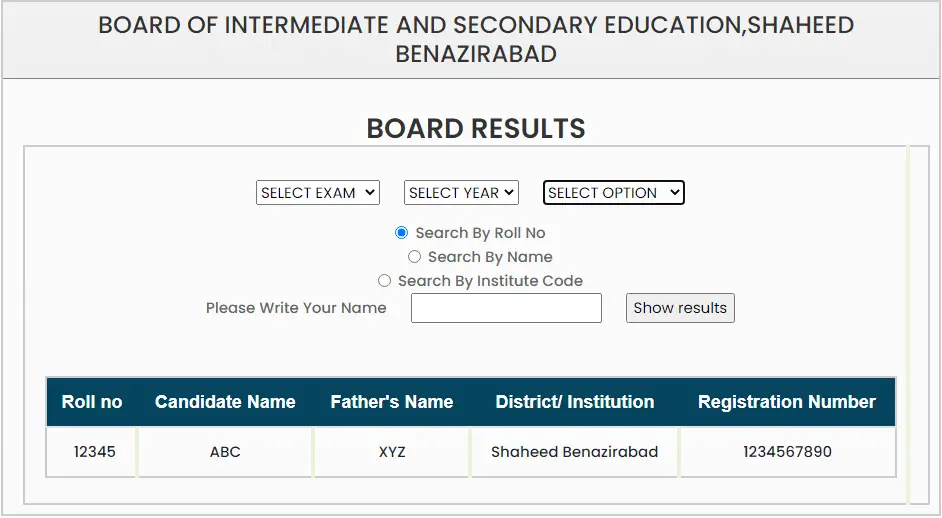 Bise Nawabshah Board 10th Class Result 2022