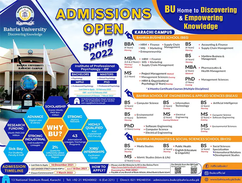 Bahria University Karachi Admission 2022